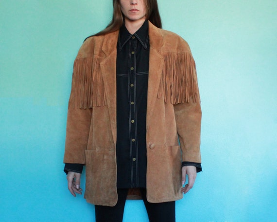 Suede Fringe Jacket | Padded Shoulders | 80s-90s - image 3