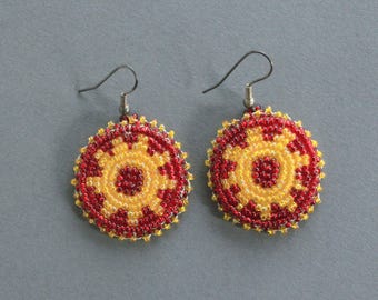 Beaded Earrings | Sunburst | Red and Yellow