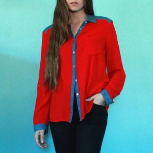 Red button down Denim western yoke Women's large image 2