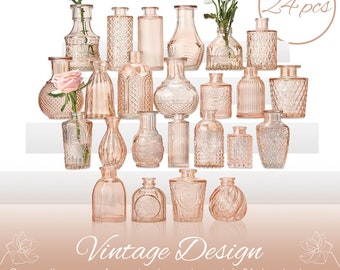 24 Pcs Set Amber or Champagne Glass Bud Vases, Bulk Clear Small Vases  Flowers, Vintage Centerpieces, Weddings, Floral Arrangements, Décor