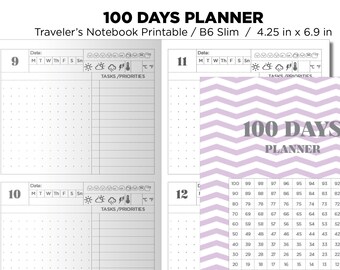 B6 Slim 100 Days Planner Traveler's Notebook 100 Days  Goal Tracking CountDown Planner Printable Diary Refill