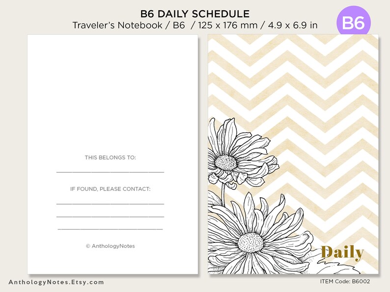 B6 DAILY View Schedule Traveler's Notebook Printable | Etsy