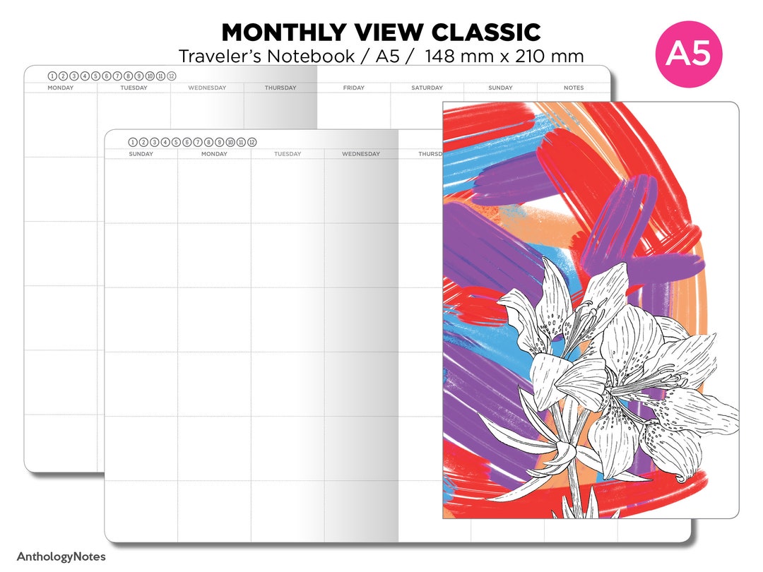 TN A5 Monthly View Classic Planner Printable Insert Traveler's Notebook ...
