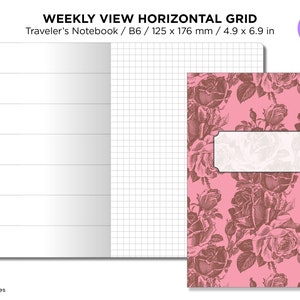 B6 WEEKLY Horizontal GRID Traveler's Notebook Printable Insert Monday or Sunday Start image 2