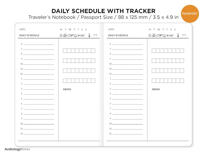 Passport TN DAILY SCHEDULE With Habit Tracker Printable Insert Traveler ...
