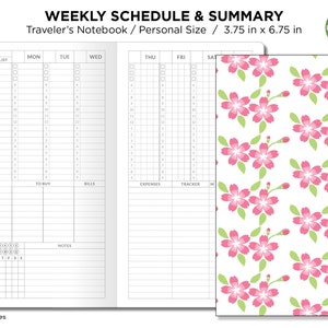 TN Personal Size Weekly Schedule and Summary Printable Insert Traveler&#39;s Notebook