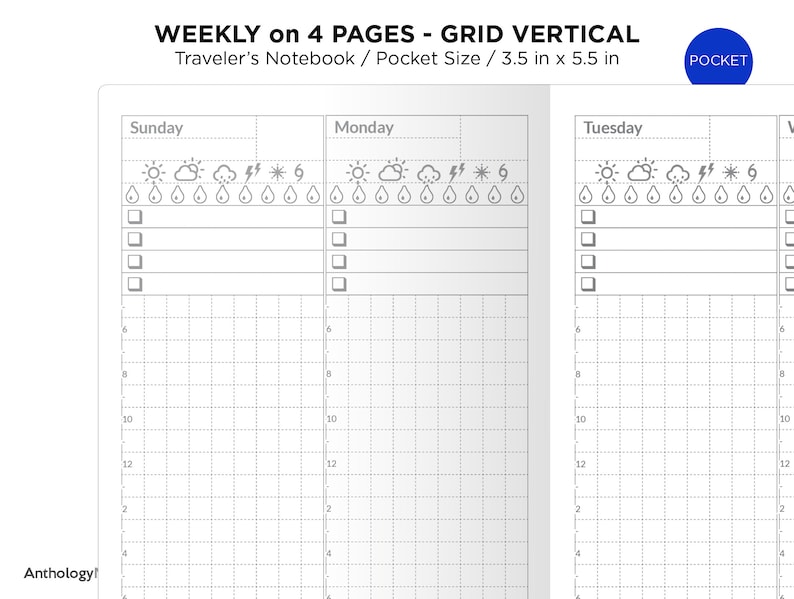 POCKET Weekly View Wo4p Printable Insert Traveler's Notebook Tracker ...