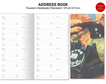 TN ADDRESS Book Traveler's Notebook Printable Insert Contacts with Index Standard Size