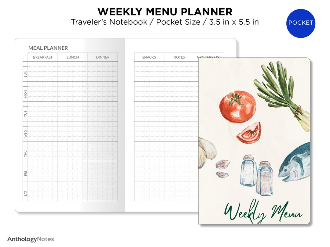 TN Pocket Weekly MENU Planner Minimalist GRID Printable Refill Insert ...