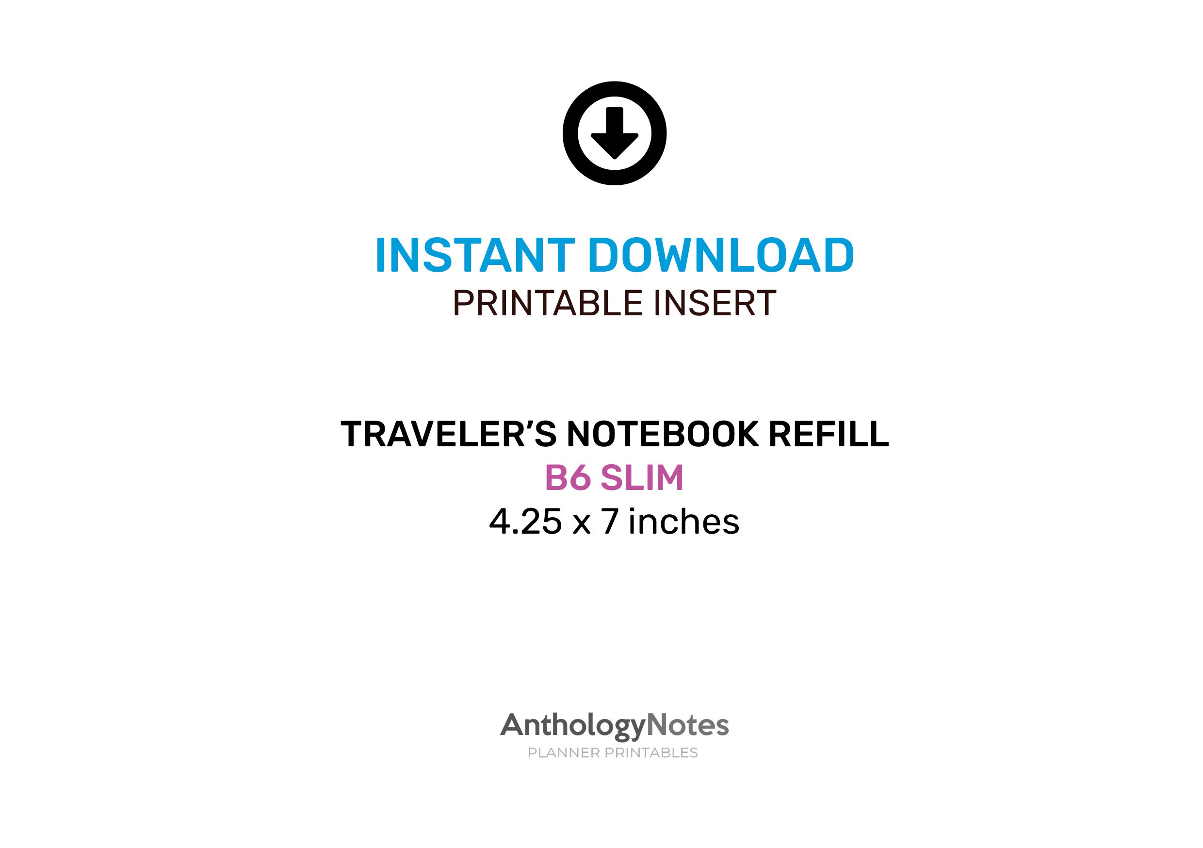 TN B6 Slim Bullet Log Format Dot Grid Traveler's Notebook Printable ...