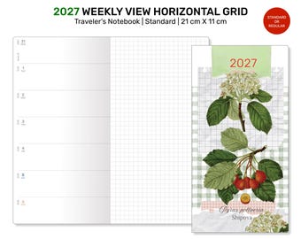 2027 TN WEEKLY Planner Printable Insert Travelers Notebook Standard Size Wo1P Horizontal GRID DSTN001-2027