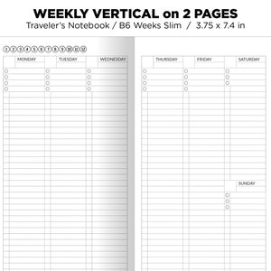 B6 WEEKS Slim Weekly VERTICAL Traveler's Notebook Printable Insert image 2