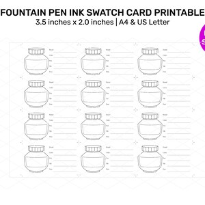 Printable FOUNTAIN PEN Ink Swatch Cards - DIY Ink Swatching AFP001 - Etsy