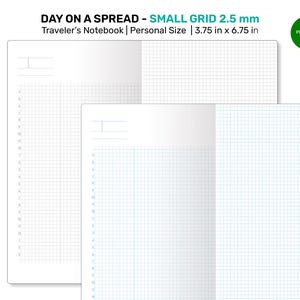 Peut inclure: Une double page d'un carnet de voyage avec une grille fine. La grille mesure 2,5 mm et le carnet est de format personnel, mesurant 9,5 cm par 17,1 cm.