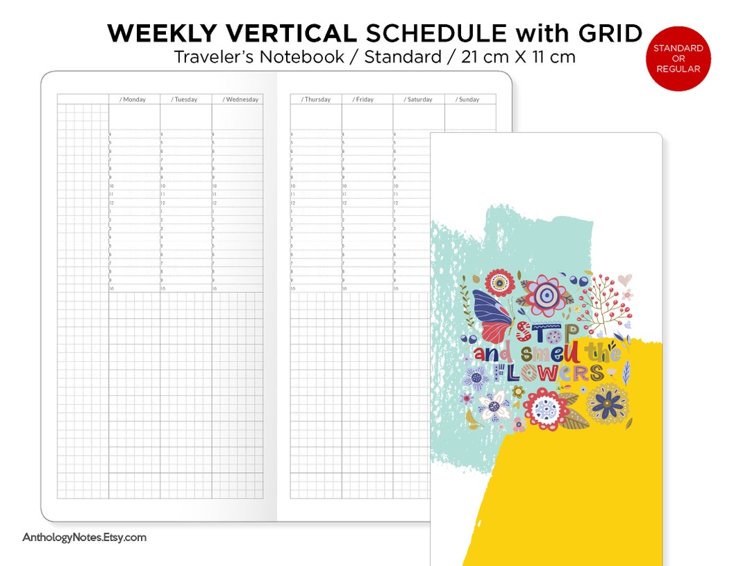 Weekly Schedule Lined Vertical With GRID for Notes Traveler's Notebook ...