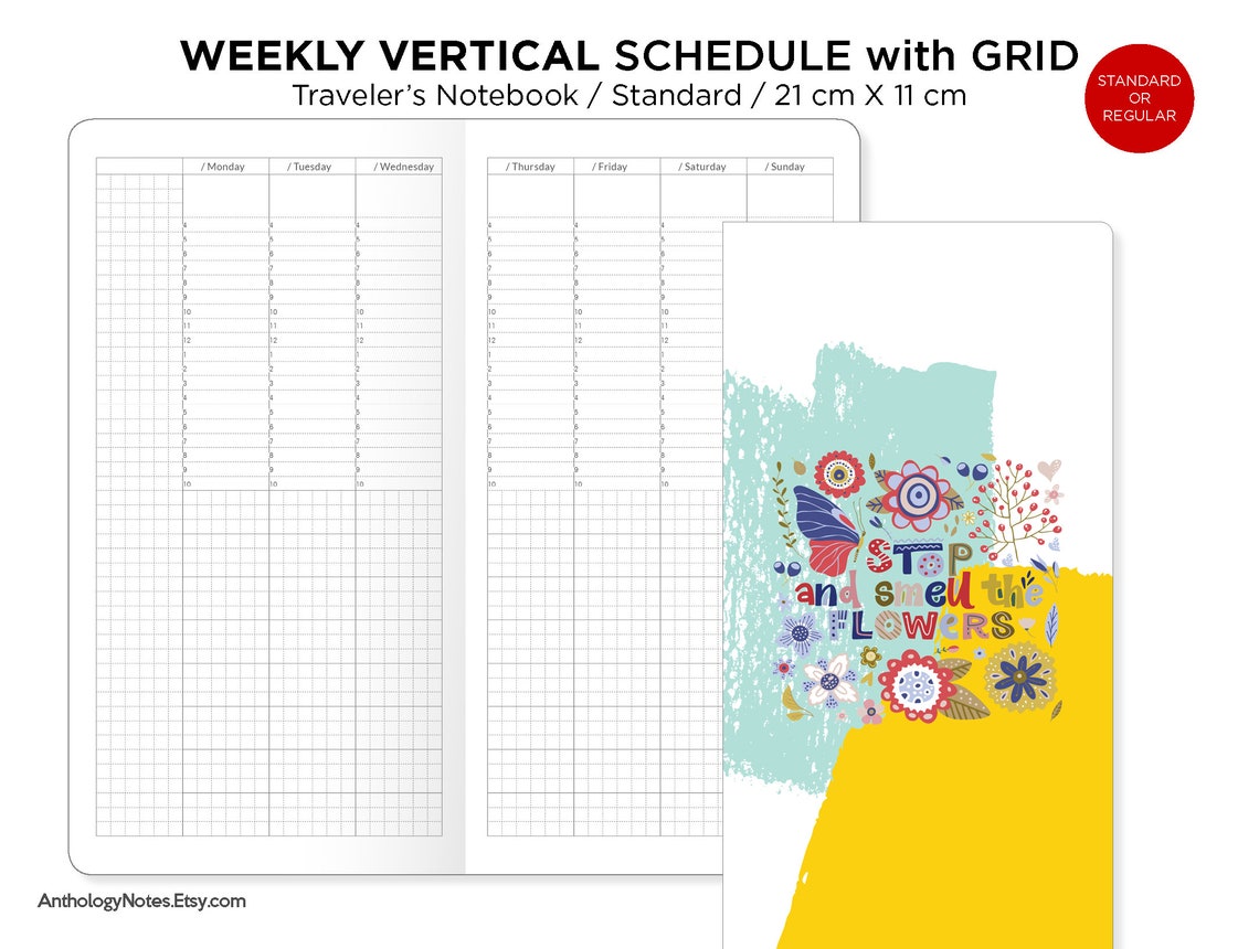 Weekly Schedule Lined Vertical With GRID for Notes Traveler's Notebook ...