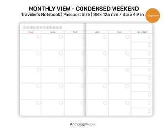 TN Passport MONTHLY Condensed Weeked Printable Traveler's Notebook Insert P22-02