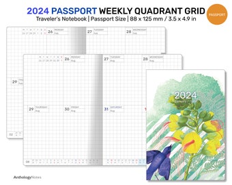 2024 Passport TN Weekly GRID QUADRANT Vertical Traveler's Notebook Printable Insert Functional Planning