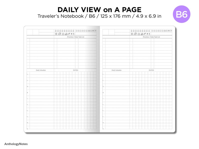 B6 Daily Traveler's Notebook Printable Minimalist | Etsy