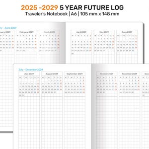 A6 5年プランナー 2025 - 2029 FUTURE ログ 縦型グリッド トラベラーズノート用 | DA6001-2025
