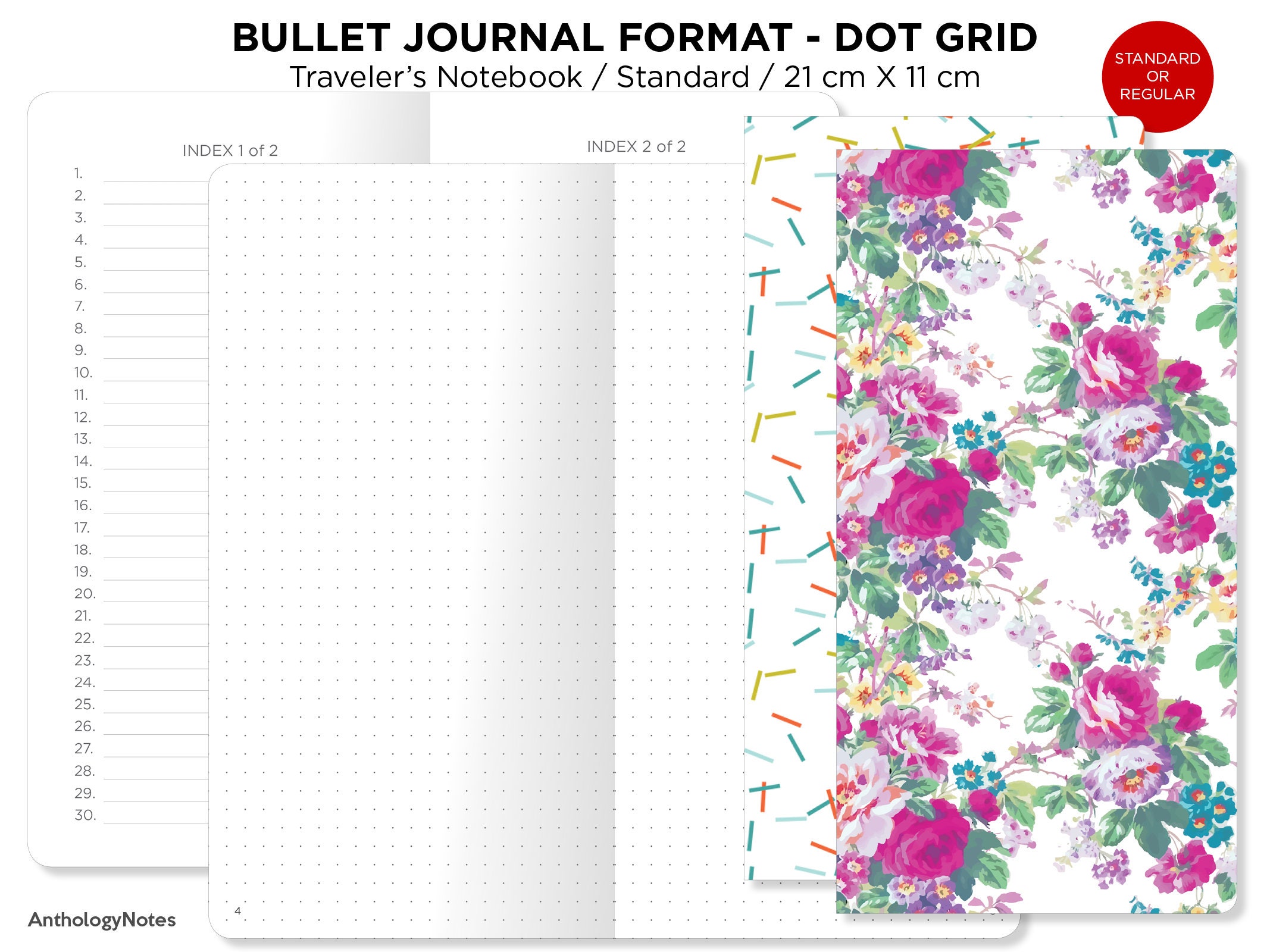 STANDARD DOTTED Travelers Notebook Insert, Dot Grid 026, Notebook