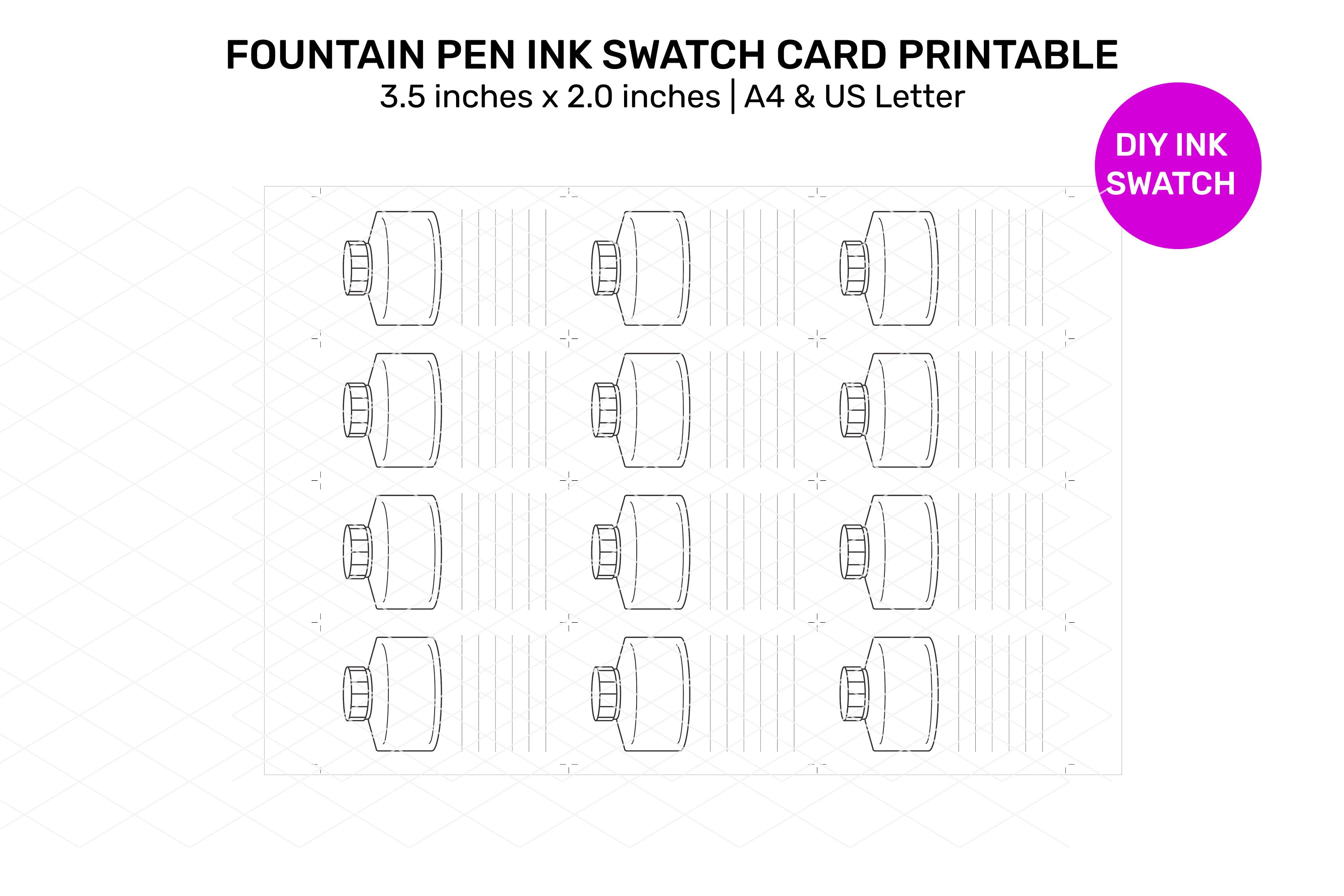 Printable Inky FOUNTAIN PEN Ink Swatch Cards - Printable DIY Ink Swatching AFP002 - Etsy