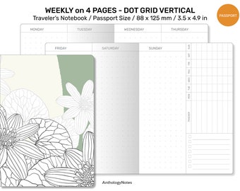 PASSPORT WEEKLY Dot Grid Vertical Traveler's Notebook Printable Insert with Tracker Minimalist Wo4P