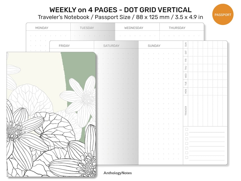 PASSPORT WEEKLY Dot Grid Vertical Traveler's Notebook Printable Insert ...