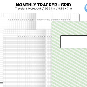 B6 SLIM Monthly Tracker GRID Inserto imprimible Cuaderno de viajero sin fecha