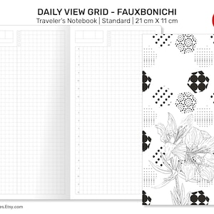 Daily View - Standard Traveler&#39;s Notebook Printable Insert - Hobonichi Inspired Do1P - Day on a Page GRID - Minimalist Function Printable