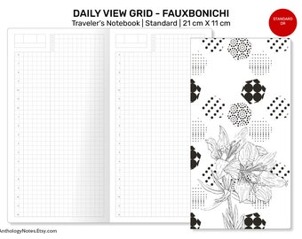 Daily View - Standard Traveler's Notebook Printable Insert - Hobonichi Inspired Do1P - Day on a Page GRID - Minimalist Function Printable