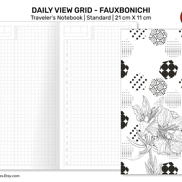 Daily View - Standard Traveler's Notebook Printable Insert - Hobonichi Inspired Do1P - Day on a Page GRID - Minimalist Function Printable