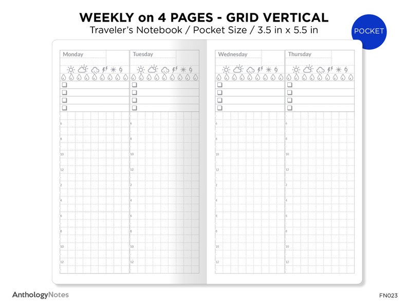 POCKET Weekly View Wo4p Printable Insert Traveler's Notebook Tracker ...