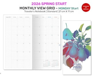 2026 SPRING Start Monthly GRID Standard TN Size Traveler's Notebook - Printable Insert  DSTN008-2026