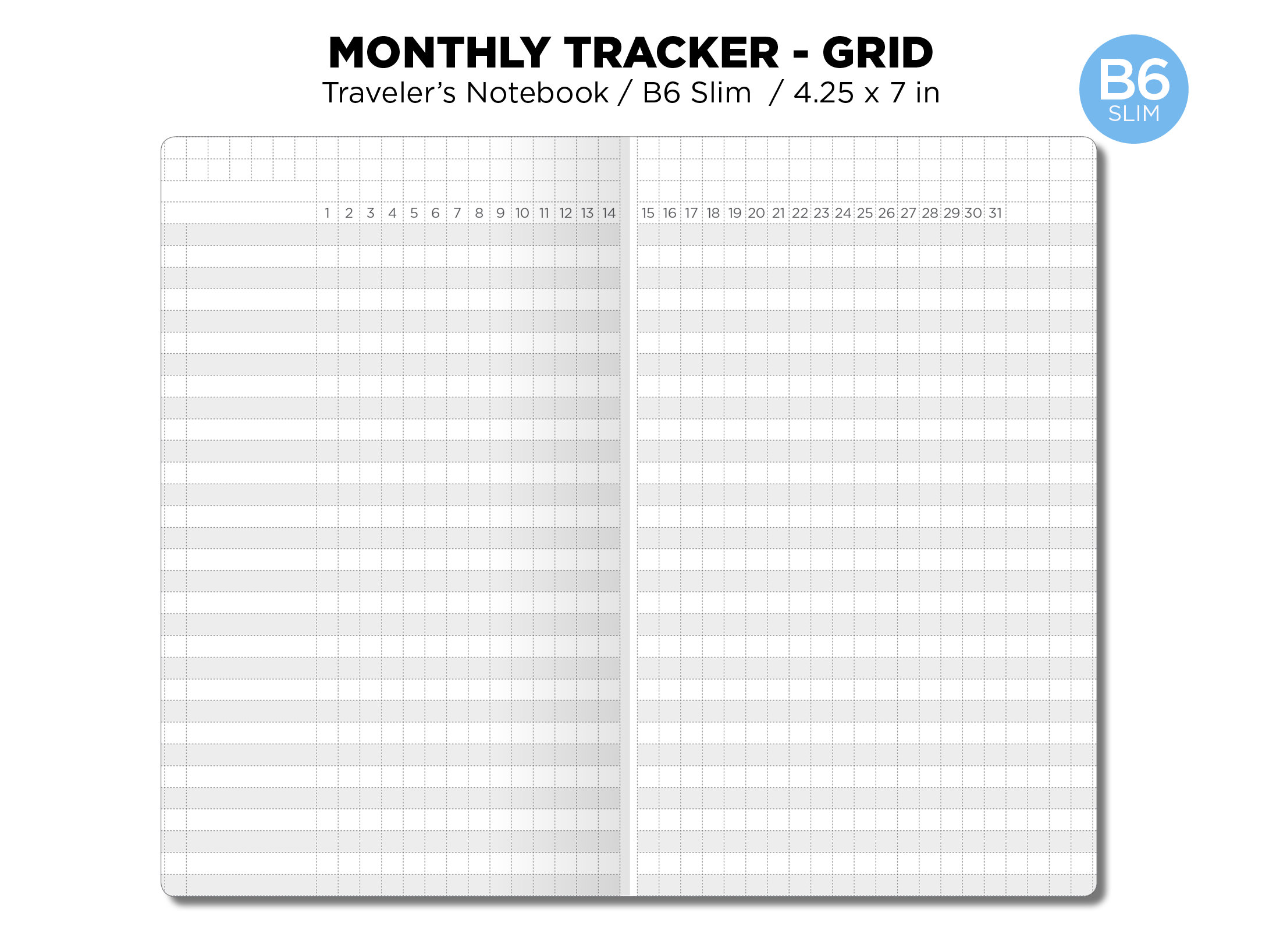 B6 SLIM Monthly Tracker GRID Printable Insert Traveler's Etsy