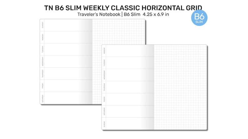 TN B6 Slim WEEKLY Horizontal GRID Traveler's Notebook Printable Insert ...