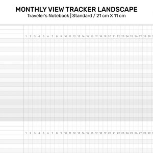 MONTHLY Tracker GRID Standard Size Traveler's Notebook Printable Insert Minimalist Grid Landscape image 11