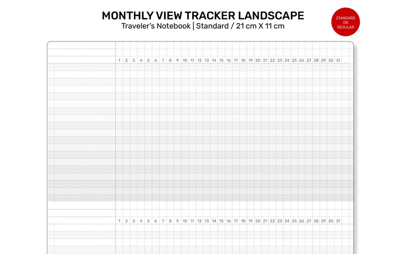 MONTHLY Tracker GRID Standard Size Traveler's Notebook Printable Insert Minimalist Grid Landscape image 11