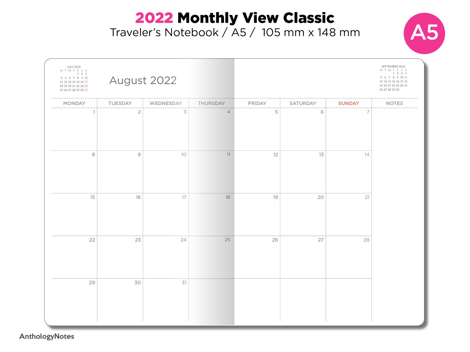 A5 2023 Monthly Planner Printable Insert Traveler's Etsy