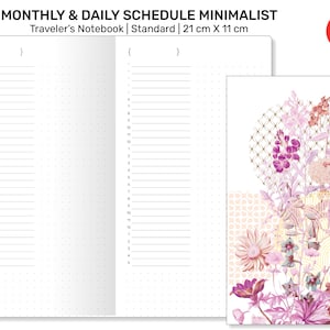 TN MONTHLY & DAILY Schedule Printable Refill Insert Traveler&#39;s Notebook Insert Minimalist | RTN019-
