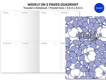 Pocket  Weekly View Vertical Quadrant Traveler's Notebook Printable Insert Wo2P