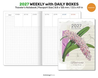 2027 Weekly Planner PASSPORT TN Grid with DAILY Boxes Printable Insert Traveler's Notebook DPP007-2027