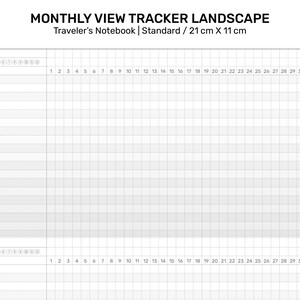 MONTHLY Tracker GRID Standard Size Traveler's Notebook Printable Insert Minimalist Grid Landscape image 2