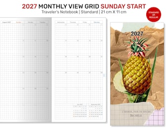 2027 Monthly GRID Standard TN Size Traveler's Notebook Printable Insert Diary SUNDAY Start DSTN008S