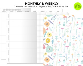 Mensual Semanal Cuadrícula Horizontal Cuaderno de viajero Tamaño CAHIER Inserción imprimible Cuadrícula Mo2P Wo2P Sin fecha