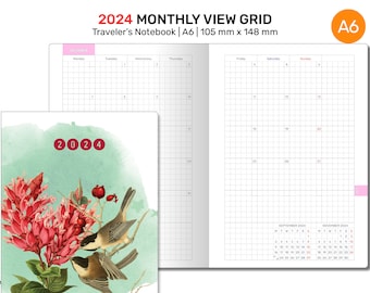 A6 2024 Monthly GRID Traveler's Notebook Printable Diary Insert DA6007B