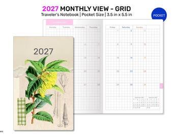 2027 TN POCKET Monthly GRID Traveler's Notebook Printable Refill Insert - DFN002-2027