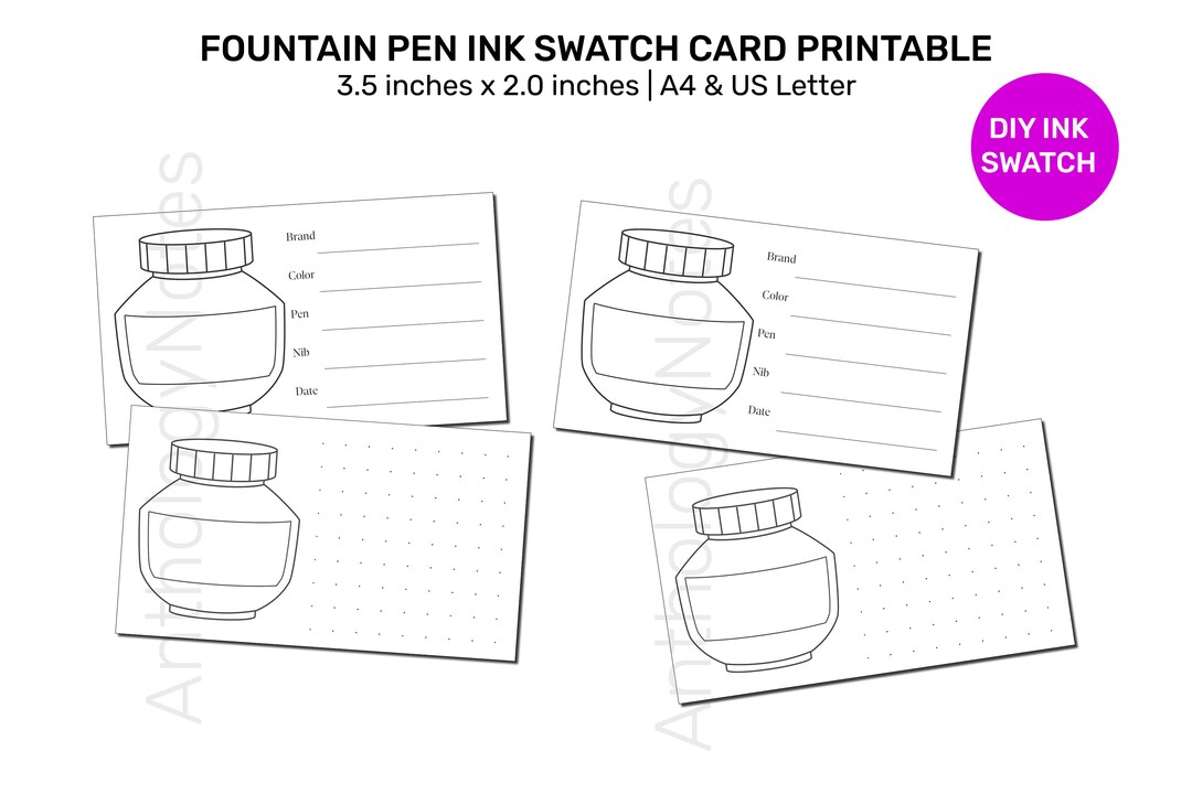 Printable FOUNTAIN PEN Ink Swatch Cards - DIY Ink Swatching AFP001 - Etsy