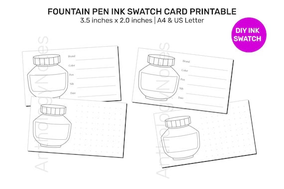 Printable FOUNTAIN PEN Ink Swatch Cards - DIY Ink Swatching AFP001