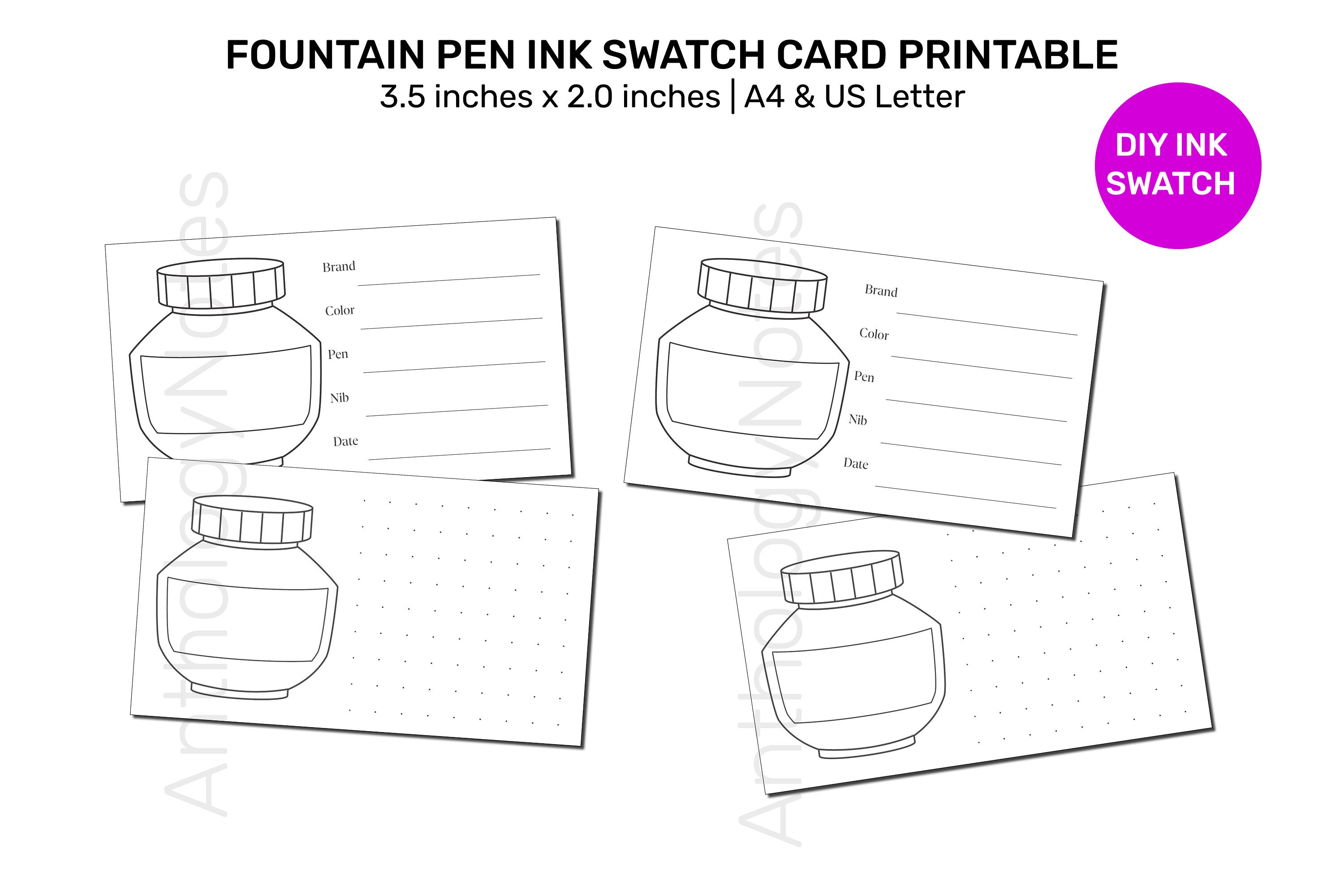 Printable FOUNTAIN PEN Ink Swatch Cards - DIY Ink Swatching AFP001 - Etsy